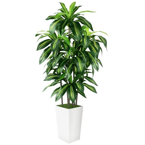 Artificial Dracaena Tree Indoor, 6FT Tall Fake Tree with White Tall Planter, Artificial Trees Fake Yucca Potted Tree for Home Office Living Room Decor, Tall Artificial Plant for Housewarming - color: White, size: 6ft