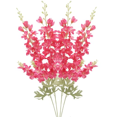 FERIAL 4pcs Artificial Delphinium Faux Rosered - color: Rose-red