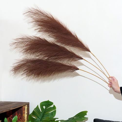 Premium Faux Brown Pampas Grass – 43.3" Tall Fluffy Decor, 8pcs 18-Branch One-Piece Stems No Assembly, Luxury Silk-Feel Feather Flowers for Boho Rustic Modern Home Decor (Cocoa Brown, 8 Stems / 110cm) - color: Faux Brown, size: 8pcs 43.3"(110cm)