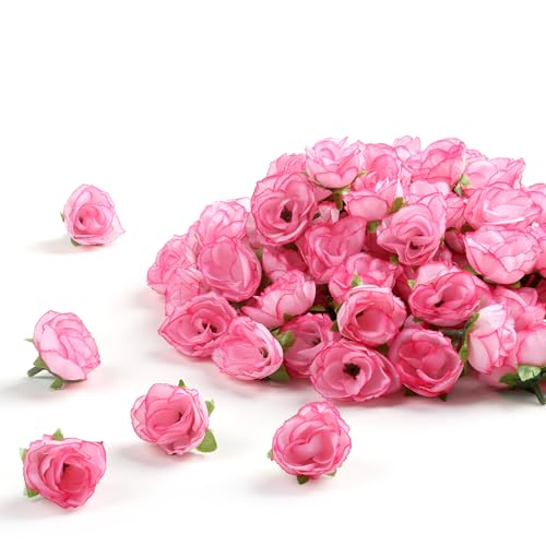 SITUMEIZI 100 Pcs 1.3 inches Mini Pink Rose Head Pink Flowers Artificial Pink Roses for Wedding Decor, Graduation Cap, Cake, DIY Flower Wall Mother's Day Home Party Decor - color: Pink