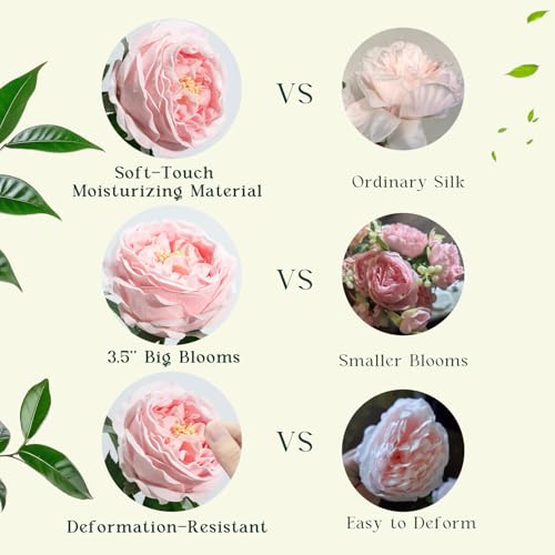 4 Pcs Real Touch Peonies Artificial Flowers, 3.5'' Big Bloom Austin Rose Peony Latex Fake Flower with Stems for Wedding Bouquet Party Valentines Arrangement Home Kitchen (Light Pink) - color: Light Pink