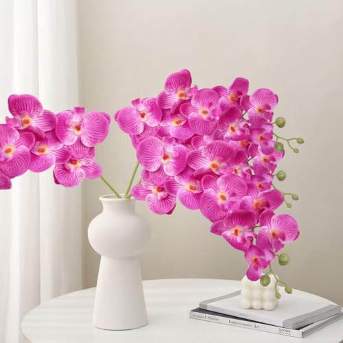 XZJMY Artificial Phalaenopsis Flowers, 27.5" Fake Orchid Stems, Real Touch Silk Phalaenopsis for Home Decor Wedding Centerpieces (4, Rose Red) - color: Rose Red
