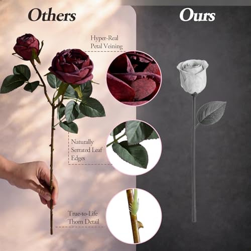 20pcs Artificial Roses Garden Style Silk Fake Rose Flowers Loose Natural Floral Bouquet Decorations for Valentine Wedding Anniversary Arrangement (Burgundy) - color: Burgundy