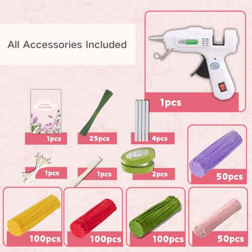 balinging 400pcs Pipe Cleaners Craft for Flowers with Glue Gun,Chenille Stems for DIY Flower Making Kit,Pipe Cleaners Projects Creative for DIY Art and Craft,Ideal for Holiday Decoration(Tulip) - color: Tulip