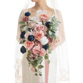 Ling's moment Dusty Rose Navy Blue Bridal Bouquet Cascading, Pink and Blue Wedding Bouquets for Bride, 15 Inch Silk Artificial Wedding Flower Bouquet - color: Pk-exquisite Dusty Rose & Navy, size: Medium 15 Inch