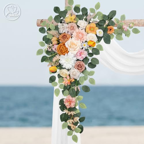 Odouzy Wedding Arch Flowers Kit,Artificial Flower Arch Decor,2pcs Artificial Flower Arrangement for Wedding Decor Reception Backdrop Floral Decorations (Orange White) - color: Orange White