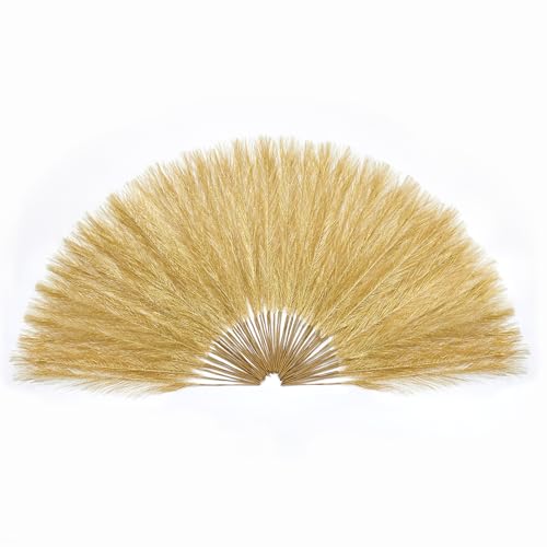 Serwalin 60Pcs Gold Pampas Grass Decor, 17.7" Faux Pampas Grass, Artificial Short Pompas Grass Branches Fluffy Plant Vase Filler Boho Decoration for Home Wedding Party - color: D Gold