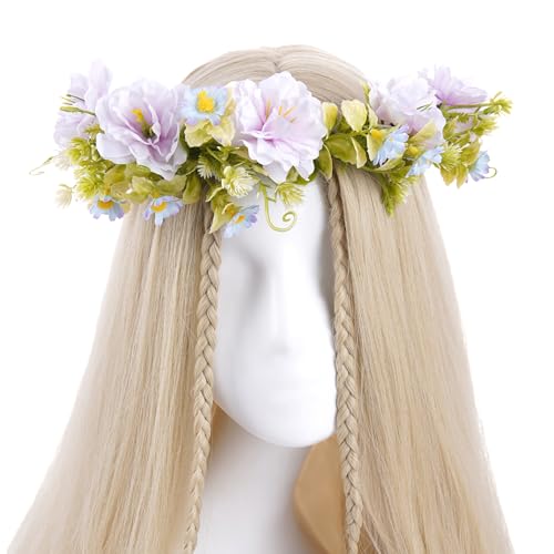 Purple Flower Crown Headband, Artificial Rose Daisy Floral Headpiece, Fairy Boho Bridal Flower Crown for Women Girls Maternity Renaissance Weeding Festivals Birthday Hair Accessories - color: Rose Daisy Purple
