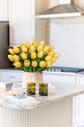 24 Pcs Yellow Tulips Artificial Flowers Real Touch Fake Tulips Fake Flowers for Mother's Day 13.5" Faux Tulips Faux Flowers Bulk Artificial Tulips Flowers for Vase Centerpieces Home Wedding Bouquet - color: 24pcs Gradient Yellow
