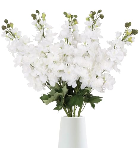 Artificial White Delphinium 5PCS Large Silk Flowers With Stems 30.7" Snapdragon Long Stem for Tall Vase Home Wedding Centerpieces Decor - color: White