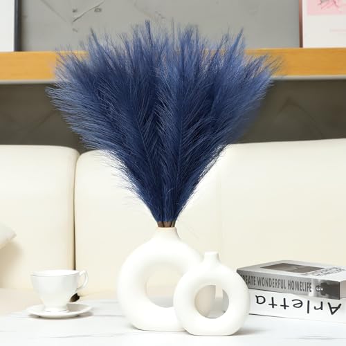 Ureymx Faux Pampas Grass Decor 17.7 Inch 6pcs, Artificial Pompas Grass Bulk Artificial Dried Flower Small Vase Filler for Boho Home Wedding Decoration (Blue) - color: Blue, size: 17 Inch 6 Pcs