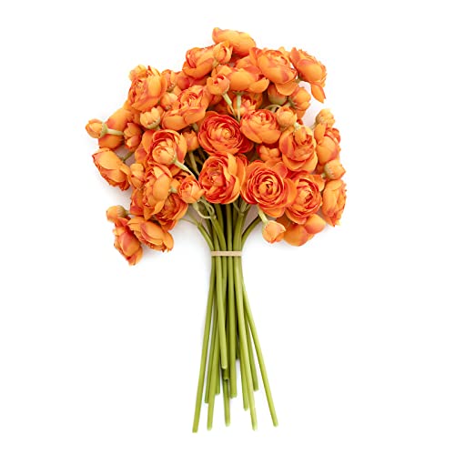 Ling's moment Ranunculus Artificial Flower, Faux Silk Mini Ranunculus Flowers for DIY Bouquet, Bulk Fake Wedding Filler Flowers for Centerpieces Arrangements Bridal Shower Decorations, Citrus Orange - color: Or-citrus Orange