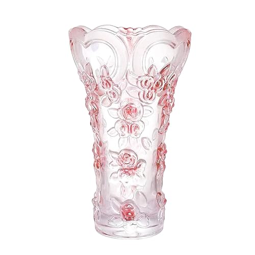 Large Crystal Glass Pink Vase 11.8" Tall, Unique Design -Pink Plum Blossoms Vase. Modern Vases for Living Room, Bedroom, Kitchen, Dining Table, Mantle, Wedding,