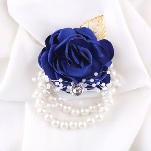 WANLIAN Blue Bridesmaid Wrist Corsage Wedding Flowers Prom Rose Corsage and Boutonniere Set for Wedding Party Prom Wedding Ceremony Anniversary Set of 2(Blue) - color: Blue