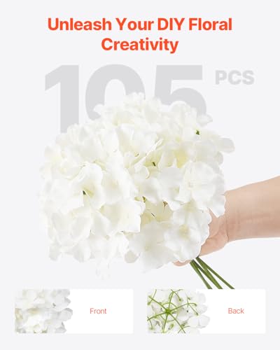 VEVOR Artificial Flowers, 105 pcs Real Looking White Silk Fake Hydrangea Bulk, White Faux Bridal Shower with Stems for DIY Wedding Bouquets, Home Centerpieces Arrangements, Party Tables Decorations - size: 105 PCS