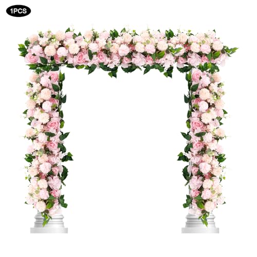 Wedding Arch Artificial Flowers Panels, Silk Rose Floral Wall Backdrop, 13.8 x 13.8in Artificial Flowers Garland for Wedding Party Table Decoration, White (Pink, 1 Pcs) - color: Pink, size: 1 Pcs