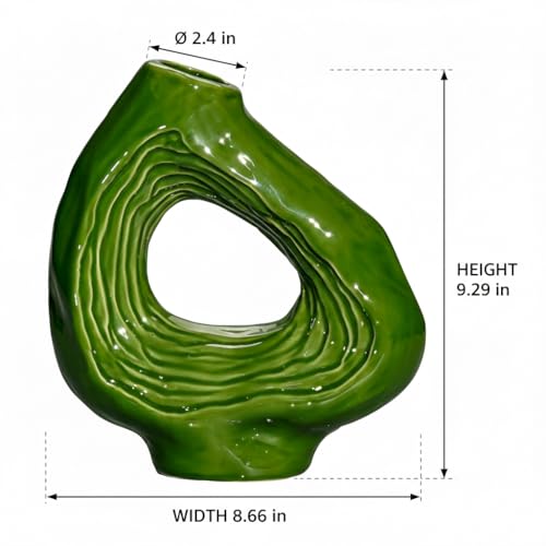 Sunddo Donut Ceramic Flower Vase, Green Modern Vase for Flowers, Boho Style Decorative Vases for Living Room, Bookshelf, Mantle Entryway, Table or Console Décor, 9 Inch - color: Green, size: 9 inch