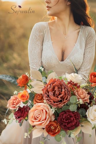 Serwalin 2PC Artificial Flowers Orange Marigold Flowers Fall Flowers Fake Wedding Flowers Cake Flowers for DIY Wedding Bouquets Bridal Shower Centerpieces Floral Arrangements Decor - color: A Chic Terracotta, size: 2 Boxes