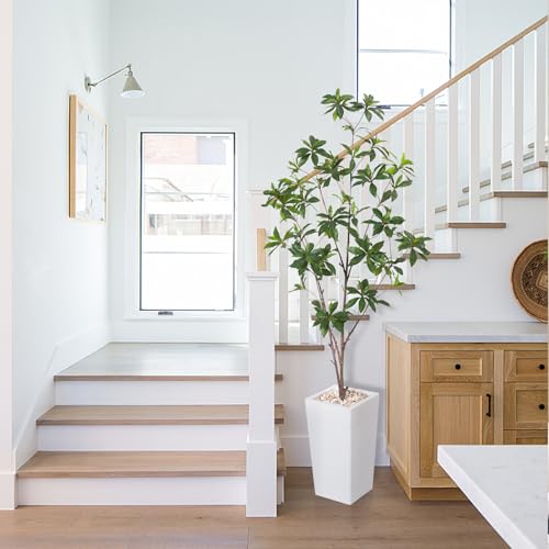 HAIHONG Artificial Brave Ficus Tree 5FT-Faux Tree with White Tall Planter-Fake Potted Tree with Silk Leaves-Tall Artificial Plants for Home Office Living Room Hallway Decor Indoor