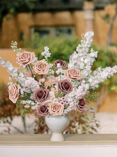 MACTING Artificial Flower Roses Real Touch Fake Flowers with Stem 30PCS Foam Roses for DIY Wedding Bouquet Table Centerpieces Party Holiday Home Spring Valentines Day Decorations(Warm Taupe Nude) - color: Warm Taupe & Nude, size: 30PCS