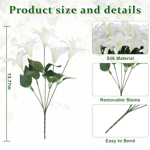 ZeKonan 10 Pcs Artificial Lily Flowers Faux Fake White Silk Lilies Bouquets | Home Kitchen Wedding Party Decor, Table Centerpieces Decoration, Flower Arrangement Decor, 14in - color: 10 Pcs White