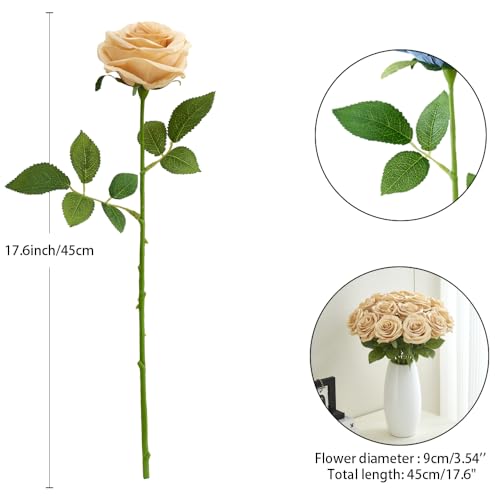 15pcs Fake Roses Artificial Silk Flowers Faux Rose Flower Long Stems Bouquet for Arrangement Wedding Centerpiece Party Home Kitchen Decor - color: 15pcs Beige