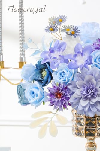 Floweroyal Artificial Flowers Combo Purple Flowers Mix Silk Flowers Dahlia Roses with Stems for DIY Wedding Bridal Bouquets, Baby Shower, Floral Arrangement, Table Centerpieces, Home Decorations. - color: Fairy Purple