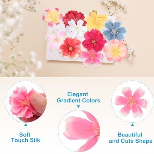 PATIKIL 100 Pcs Fake Silk Flower Heads, 1.6 Inch Artificial Cherry Blossom Faux Flower Heads for DIY Craft Wedding Party Home Wreath Decoration, Pink - color: Pink