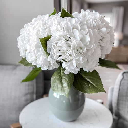 DUYONE 22" Real Soft Touch Hydrangea Artificial Flowers Realistic,Large Long Stem Fake Flowers Full Latex Faux,Wedding Bouquet,Party Home Decor,Garden Office Room Table Centerpieces White 4Pcs - color: White, size: 4Pcs
