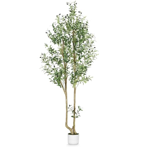 HZXGCP Olive Tree Olive 7 feet, Artificial Olive Tree with White Pot, Fake Tree with 1882 Dense Leaves & 96 High-Simulated Olive Fruits - Easy Assembly, Low Maintenance (Olive Tree 7ft) - color: Olive Tree 7ft