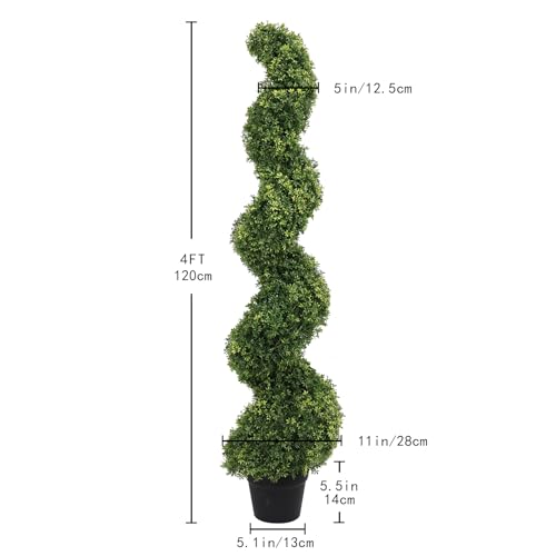 4ft Spiral Boxwood Topiary Trees Artificial Outdoor Set of 2 - UV Resistant Faux Plants for Outside Planters, 48" Fake Twisted Tree for Front Porch Decor - color: Boxwood Leaves, size: 4FT