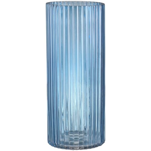 Blue Glass Vase, Glass Flower Vase, Ribbed Glass Vases, Blue Vase, Tall Cylinder Vases for Centerpieces, Living Room, Bedroom, Dining Table, Office, Wedding, Bookshelf Decoration, 12 Inches - color: Blue, size: 12''