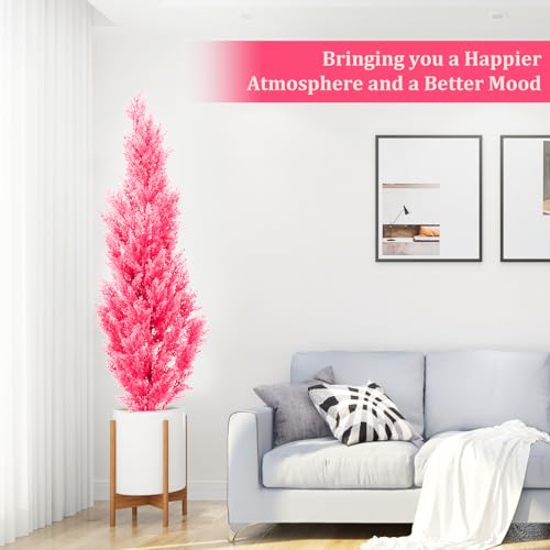 Two 5-Foot Outdoor Artificial Cedar Pink Trees Outdoor Room Christmas Trees - color: 5ft Pink