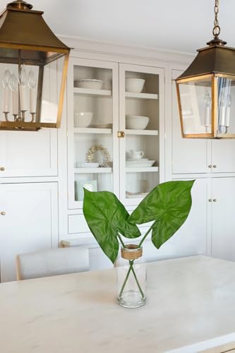GnFlus Fake Plants Faux Greenery Stems in Glass Vase with Faux Water, Realistic Silk Faux Plants Artificial Tropical Leaves for Home Bathroom Office Wedding Centerpiece Décor - color: Elephant Ears