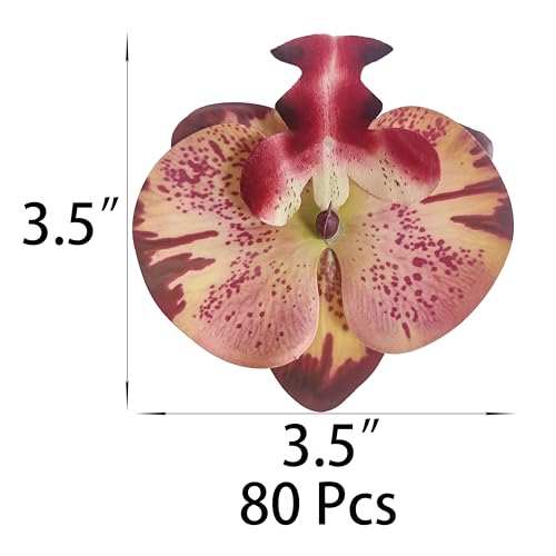 Fake Orchids Artificial Flowers Heads, 3.5''Fake Orchid Heads for Wedding Floral Bouquet Decor DIY Craft Making Bridal Shower Photography Props (80, Pink+Burgundy) - color: Pink+burgundy