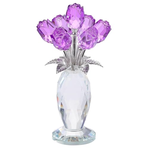 Ornalrist Crystal Purple Rose Flower Figurines - Glass Rose Bouquet Gifts for Women Mom Wife Girlfriend on Valentines Christmas Mothers Day Wedding Party - color: Purple
