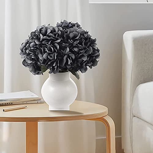 Jim's Cabin Artificial Flowers Silk Hydrangea Arrangements 1Bouquet with 5 Big Heads Fake Flower Bunch for Women Bedroom Wedding Cabin Decor DIY (Grey) - color: Grey