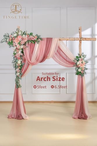 TINGE TIME Wedding Arch Flowers Kit - Deluxe 5pcs Artificial Floral Swag with 3 Sheer Drapes, Realistic Silk Flower Arrangements for Wedding Ceremony Arbor Backdrop Reception Party Home Decor - color: Dusty Rose & Cream