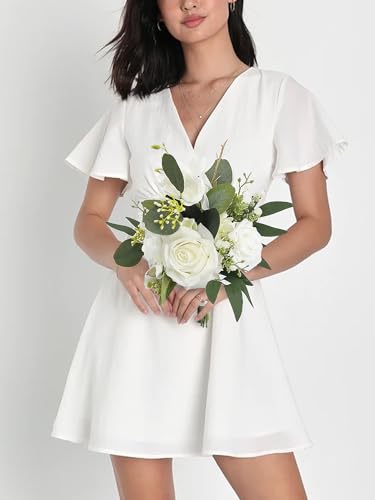 Rinlong White Green Bridesmaid Bouquet for Wedding, Prom, Homecoming | Silk Bridal Bouquet, Destination Friendly - color: 10-white & Green