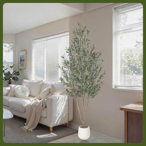Garvee 7FT Indoor Olive Tree, Artificial Plant with Oval Planter, Lifelike Foliage and Fruits, Fake Plant for Home Decor, Office, Porch and Living Room - size: 7ft