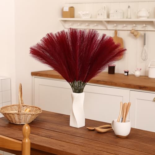 Wertuirk Faux Burgundy Pampas Grass - 30pcs 24 Inch Artificial Pampas Grass Decor Tall, Fake Pompas Grass for Vase Filler, Table Centerpieces, Wedding, Party and Home Decor (Burgundy, 30 Pieces) - color: Burgundy, size: 30 Pieces