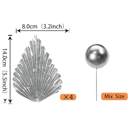28 Pack Balls Cake Topper Paper Palm Fan Cake Topper Mini Balloon DIY Cake Insert Cake Decorations for Baby Shower Wedding Bridal Shower Birthday Party Decorations Silver - color: Silver