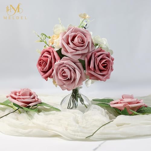 Artificial Flowers 25 Pack Blush Pink Faux Foam Roses with Stems, Real Looking Fake Rose for DIY Wedding Bouquets, Bridal Shower Centerpieces, Party Table Decorations, Home Decor - color: Blush Pink, size: 25Pcs