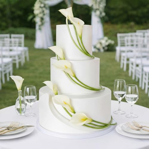 Norme 7 Pcs Cake Flowers Toppers White Calla Lily Artificial Faux Flowers Decor for Wedding Cakes, Birthday, Baby Shower & Baptism Party Decorations, 24.8" & 19.7" Floral Theme Cake Decor - style: Calla Lily