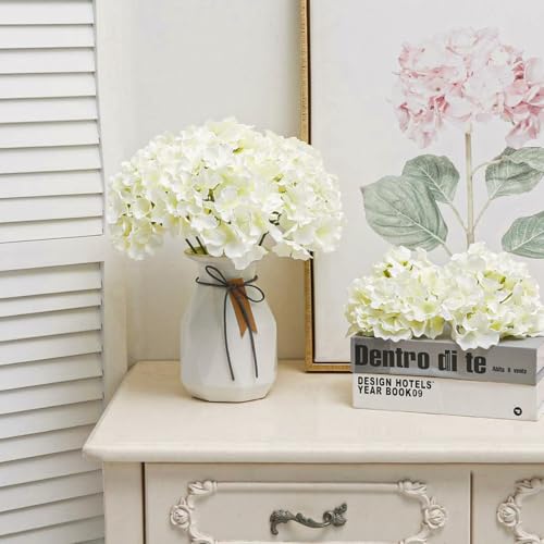 Fake White Hydrangea Artificial Flowers - Faux Silk Hydrangeas Flowers Heads with Stems Real Touch for Home Wedding Party Table Decor(CreamWhite,Pack of 10) - color: Cream White