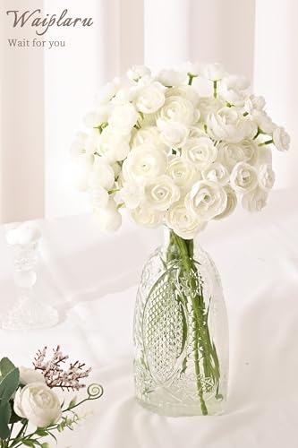 Waipfaru Ranunculus Artificial Flowers, 18Pcs 14In Fake Peonies Artificial Flowers, White Faux Flower for Vase Silk Flower Real Touch Faux Peony Bulk for DIY Wedding Bouquet Home Bridal Shower Decor - color: White, size: 18Pcs