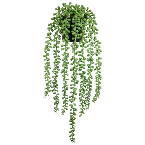 Realistic Artificial String of Pearls Plant - Faux Hanging Succulent Trailing Plant with Black Pot, Natural-Looking Small Potted Faux Plant Indoor Outdoor for Home Office Shelf Decor - color: String of Pearls