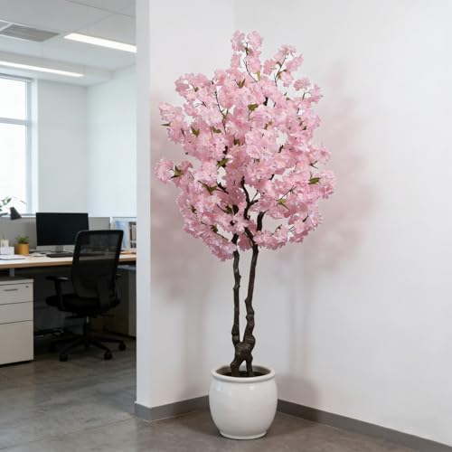 Faux Cherry Blossoms Tree Pink 6FT Artificial Cherry Blossom Tree Beautiful Flowering Trees for Home Christmas New Year Decor - color: Pink-ap26