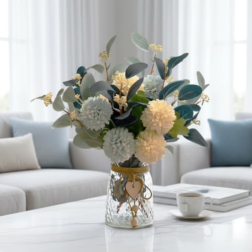 LADADA Artificial Flowers with Vase, Floral Arrangements forHydrangea Flower Dining Table Centerpiece Decor - color: Gray+white
