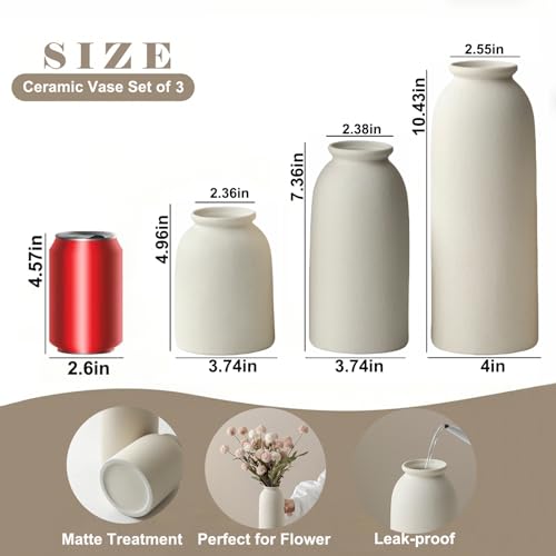 Ceramic Vase Set-3, Large Flower Vases for Decor, Modern Boho Farmhouse Style, 10.4 Inch Tall, 4 Inch Width, Beige Color, Decorative Vases for Pampas Grass, Dried Flowers and Fresh Flowers (XL Beige) - color: XL Beige